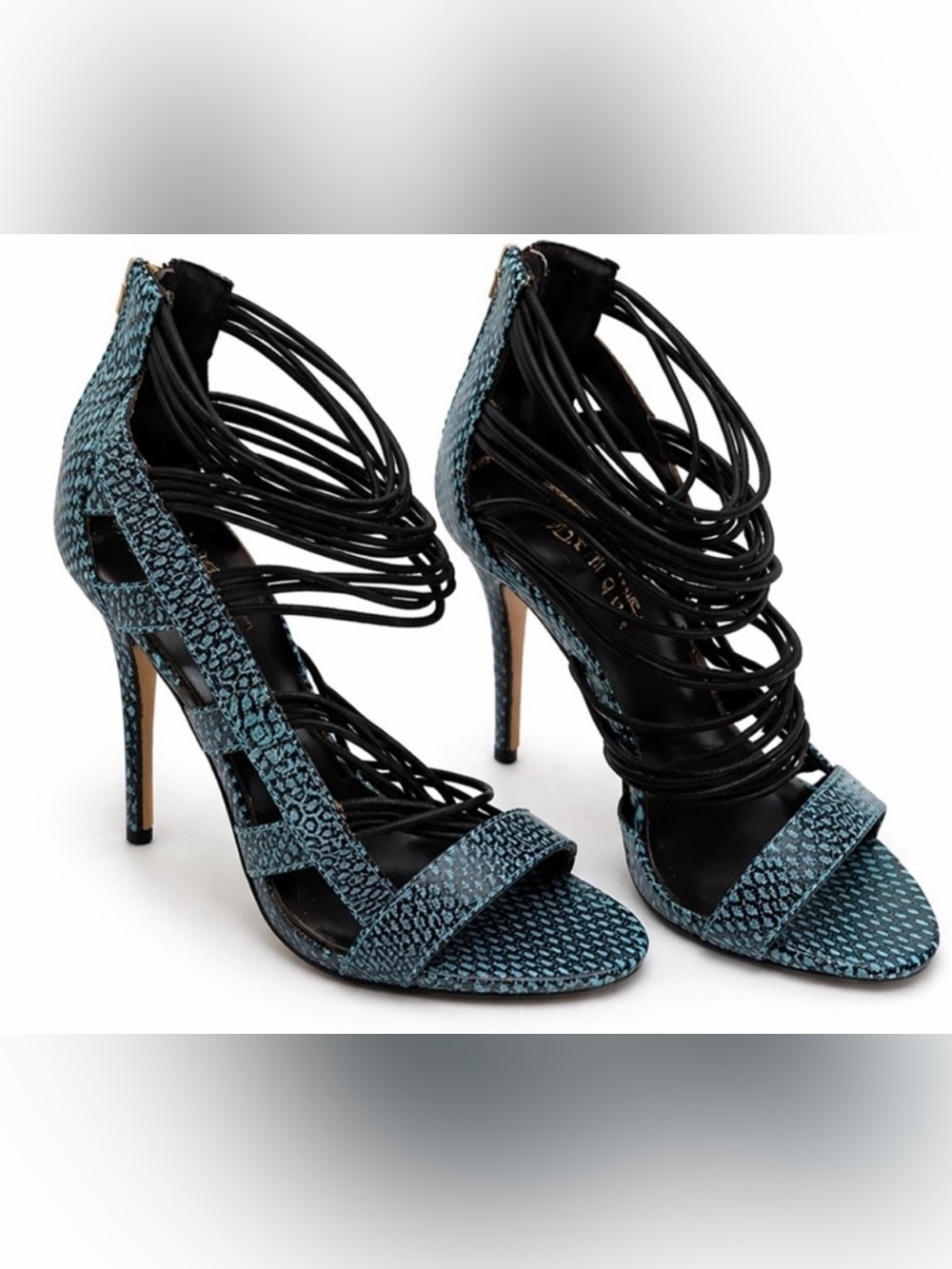 Strappy Teal Snake-Print High Heel Sandals Size 6 NWT